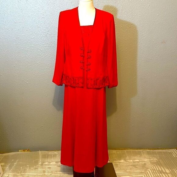 Vintage Ursula of Switzerland red embroidered 2PC women’s dress suit size 8P - Picture 1 of 15